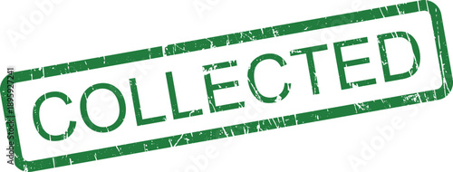 Distressed green rubber stamp displaying the word COLLECTED on a crisp white surface