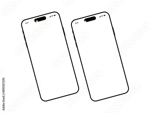 Smartphone Duo: Two sleek smartphones stand side-by-side, their blank screens offering a world of possibilities for digital interaction. Focus on device technology and display technology.