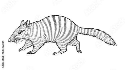 Banded Anteater Illustration: A meticulously crafted illustration presents a banded anteater with its distinctive striped pattern. Every stroke highlights the animal's unique features.