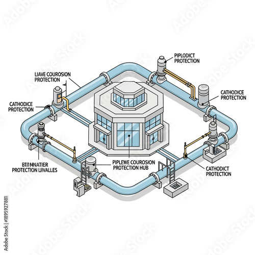 Foto Isometric Diagram of a Pipeline Corrosion Protection System Hub with Cathodic Protection and Line Protection