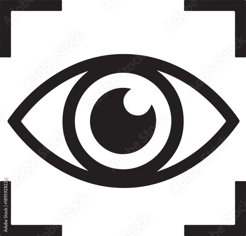 Black eye within a square frame eye black and white symbol vision sight scanning