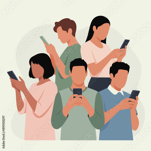 Group of people using smartphones in a circle technology