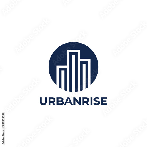 Modern minimalist skyscraper line art within a circle icon logo for real estate corporate identity or architectural agency project Urbanrise