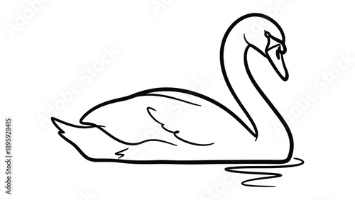 Elegant Swan Silhouette: A graceful swan glides effortlessly across the water, its form beautifully captured in a delicate, minimalist black and white silhouette. A timeless emblem of poise and grace.