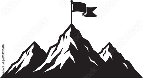 Black silhouette of a flag on a mountain peak black and white