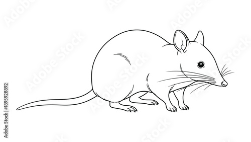 Curious Creature in Outline: A detailed black and white illustration of a small animal, possibly a bandicoot, with its distinct features captured in a clean, minimalist style.