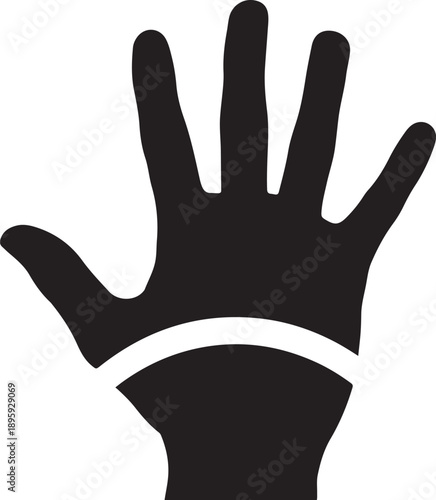 A black silhouette vector illustration of a human hand and child hand forming a heart symbol to represent love, care, and assistance