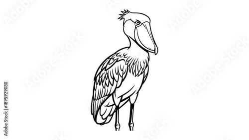 Shoebill Stork Illustration: A striking monochrome illustration of a Shoebill Stork, showcasing its unique beak and distinctive profile.