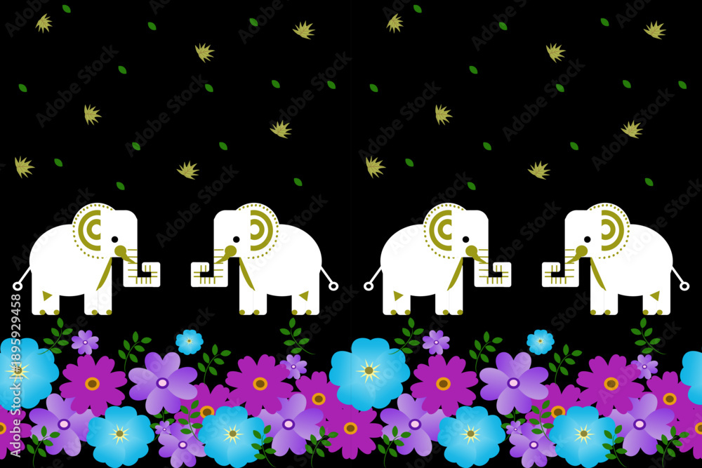 Fototapeta premium Thai Elephant Seamless Pattern – Traditional Thai Art Vector