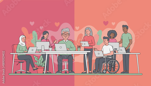 Diverse and inclusive team working together Age ability and ethnic diversity in the office