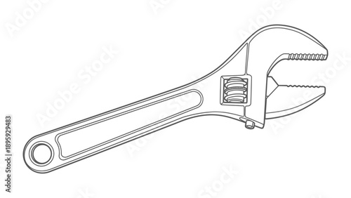 Adjustable Wrench : A detailed outline of a versatile tool, essential for many tasks in industry, embodies both form and function. This image is a celebration of the mechanical. 