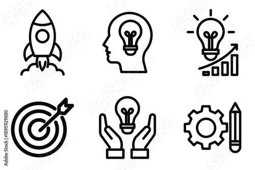 Startups and creativity icons for innovative business ideas