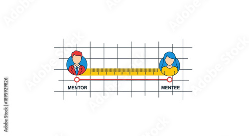 Mentor and Mentee Relationship Distance Icon. Professional Coaching, Learning Gap Visualization, and Progress Measurement on a Graph.