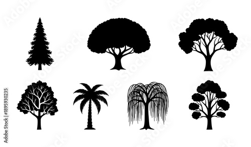 Vector tree silhouettes for environmental and healthy living design