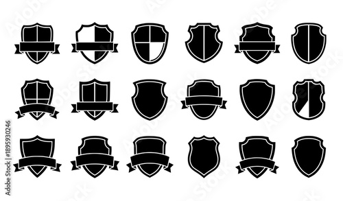 Protection and safety shield icons silhouette collection