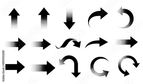 Black halftone arrows vector illustration for navigation and UI