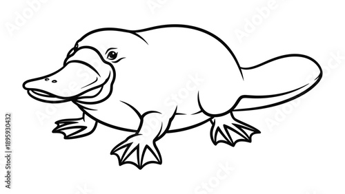 Platypus Illustration: A charming line art illustration of a platypus, showcasing its unique features, from its duck-like bill to its webbed feet, perfect for educational or creative projects.