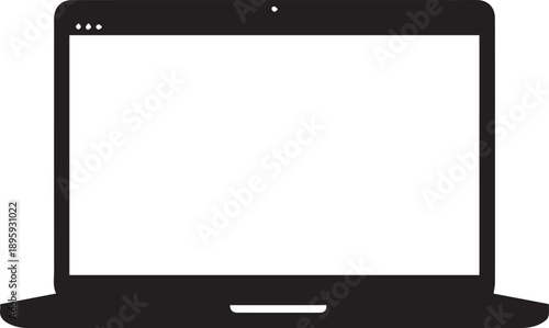 Laptop computer illustration vector, front view, screen, outline graphic, line art