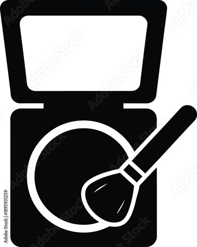 Silhouette of compact foundation with brush and mirror isolated on white background. 