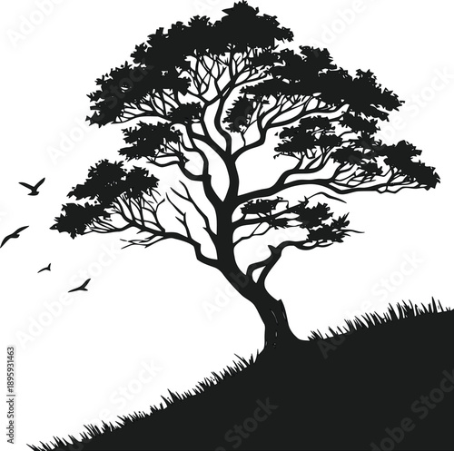 Minimalist Nature Art , vector silhouette tree