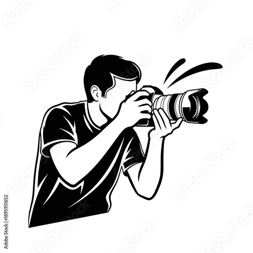 Man holding professional camera taking a photo.