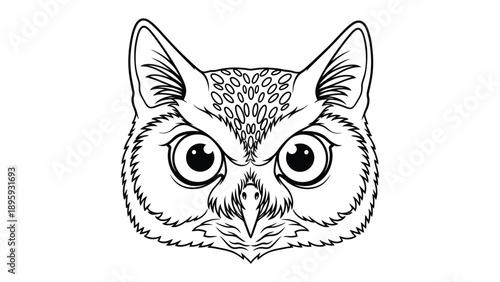 Wise Owl Portrait: A detailed illustration of an owl's head, conveying wisdom and focus, the sharp gaze emphasizes intelligence and the inherent mystique of the bird.