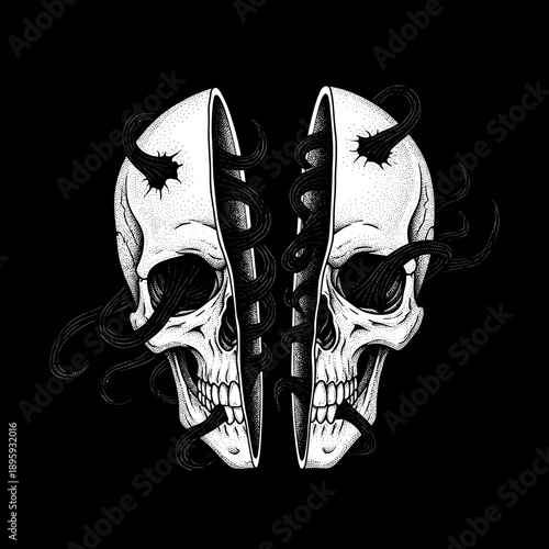 Split skull with tentacles emerging from within.