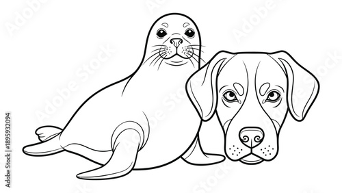 Best Friends Forever: A charming illustration featuring a loyal dog and a playful seal, showcasing the unique bond of friendship.
