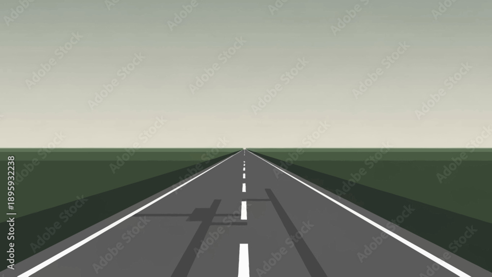 Fototapeta premium A straight road to the horizon under a vast sky, illustrating the psicology of life's journey, future paths, and personal growth decisions