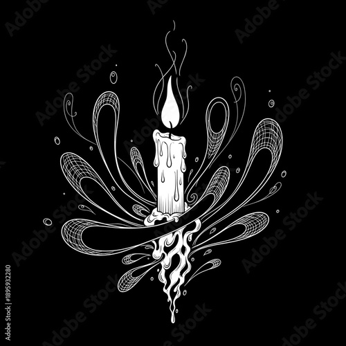 Elegant Hand Drawn Candle Flame Illustration with Swirling Designs.