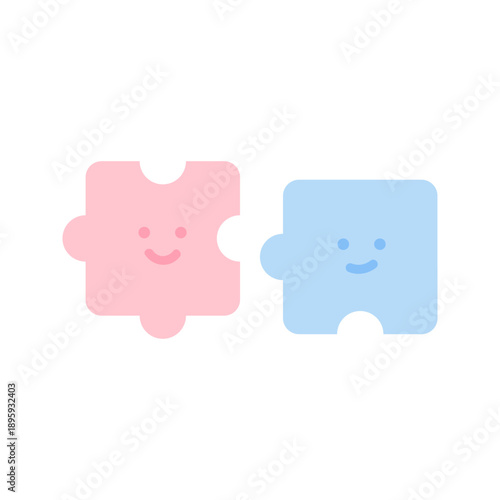 Pastel cute jigsaw puzzle pieces. Romance, valentine, soulmate, affection, connection, relationship concepts. Flat decorative vector design isolated illustration.