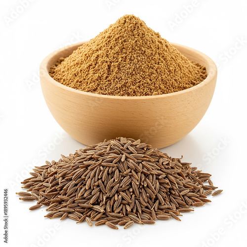 Fresh Cumin Powder and Whole Jeera Seeds in Rustic Wooden Bowls - Aromatic Indian Spices