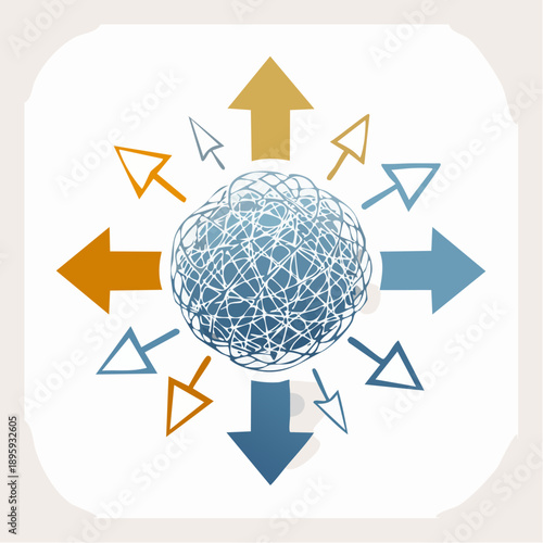 Messy clew symbols connected with direction arrow