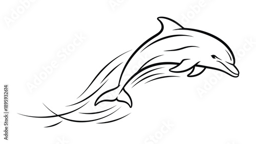 Dolphin's Grace: An artistic portrayal of a dolphin leaping through the water, its sleek form outlined with flowing lines. 