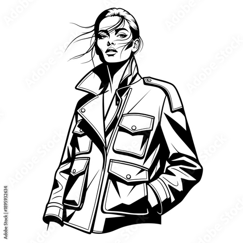 Fashionable Woman Wearing Stylish Jacket Illustration.
