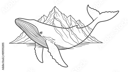 Ocean Majesty: A majestic whale glides gracefully through the ocean depths, with a backdrop of towering mountain peaks, symbolizing the awe-inspiring beauty of nature.