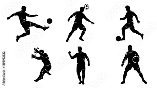Dynamic Silhouettes of Soccer Players in Various Action Poses.