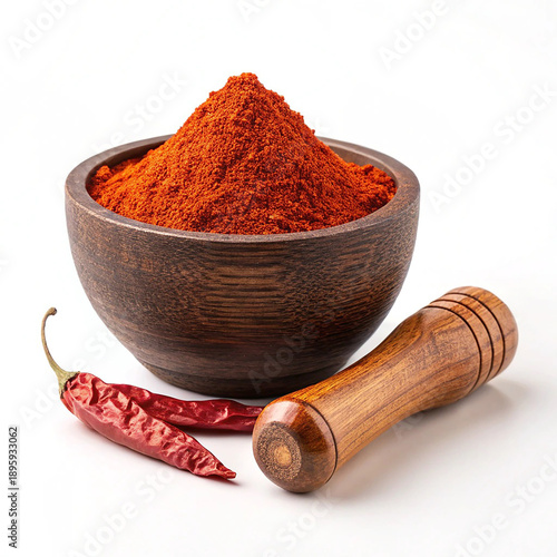 Indian spices, paprika powder or red chilli powder isolated on white background.