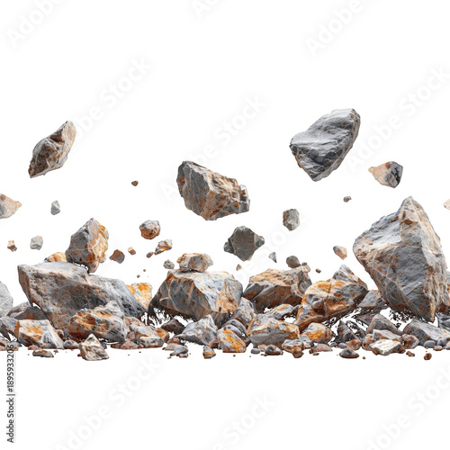Pile of Crushed Rocks and Debris Falling with Transparent Background stones rubble isolated on a transparent background