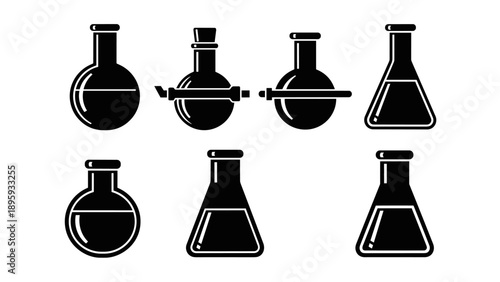 Collection of Laboratory Glassware Icons and Silhouettes.