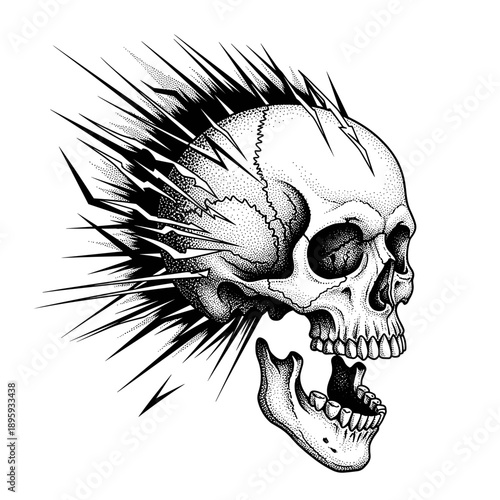 Exploding Skull With Sharp Jagged Lines Effect.