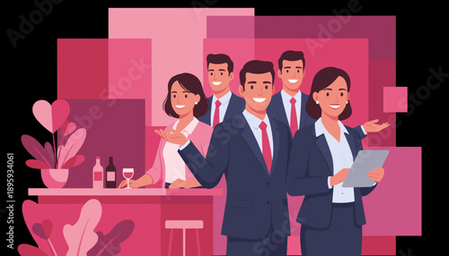 Diverse smiling business team networking at an office mixer promoting teamwork and professional success