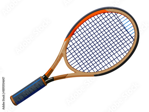 Professional tennis racket with carbon frame and detailed string pattern, isolated on white background, ultra sharp focus, realistic materials, studio product photography style