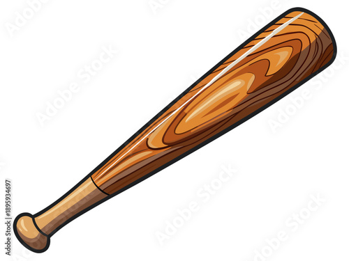 Wooden baseball bat with natural grain texture and smooth polished surface, isolated on white background, studio lighting, ultra high resolution sports equipment illustration