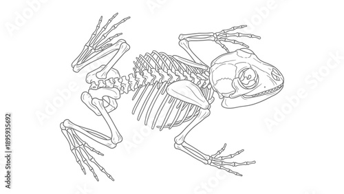 Anatomy Unveiled: Delicate lines delineate the intricate bone structure of a frog, offering a glimpse into its skeletal framework.