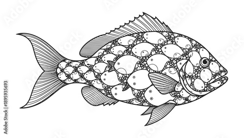Aquatic Art: A detailed pen and ink illustration of a solitary fish, showcasing intricate patterns and textures, a tribute to the beauty of marine life.