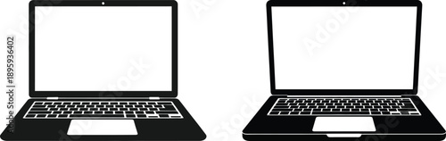 Two modern laptops displaying empty screens side by side