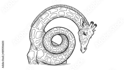 Swirled Giraffe: An artistic portrayal of a giraffe's silhouette, creatively composed in a swirling form, presenting an imaginative view.