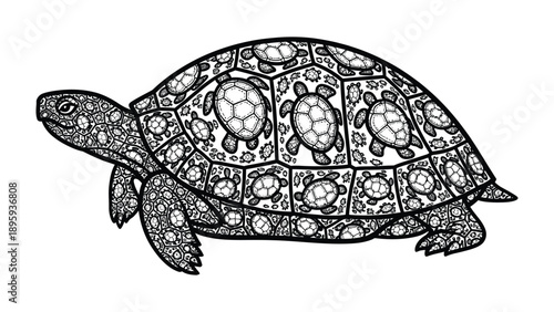 Geometric Turtle Art: A creative rendition of a turtle, meticulously adorned with intricate geometric patterns, demonstrating the harmony of nature and art.