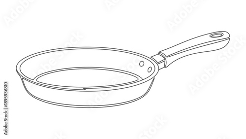 Skillet Sketch: A sleek, outline illustration of a modern skillet with a handle, perfect for culinary projects or design endeavors.